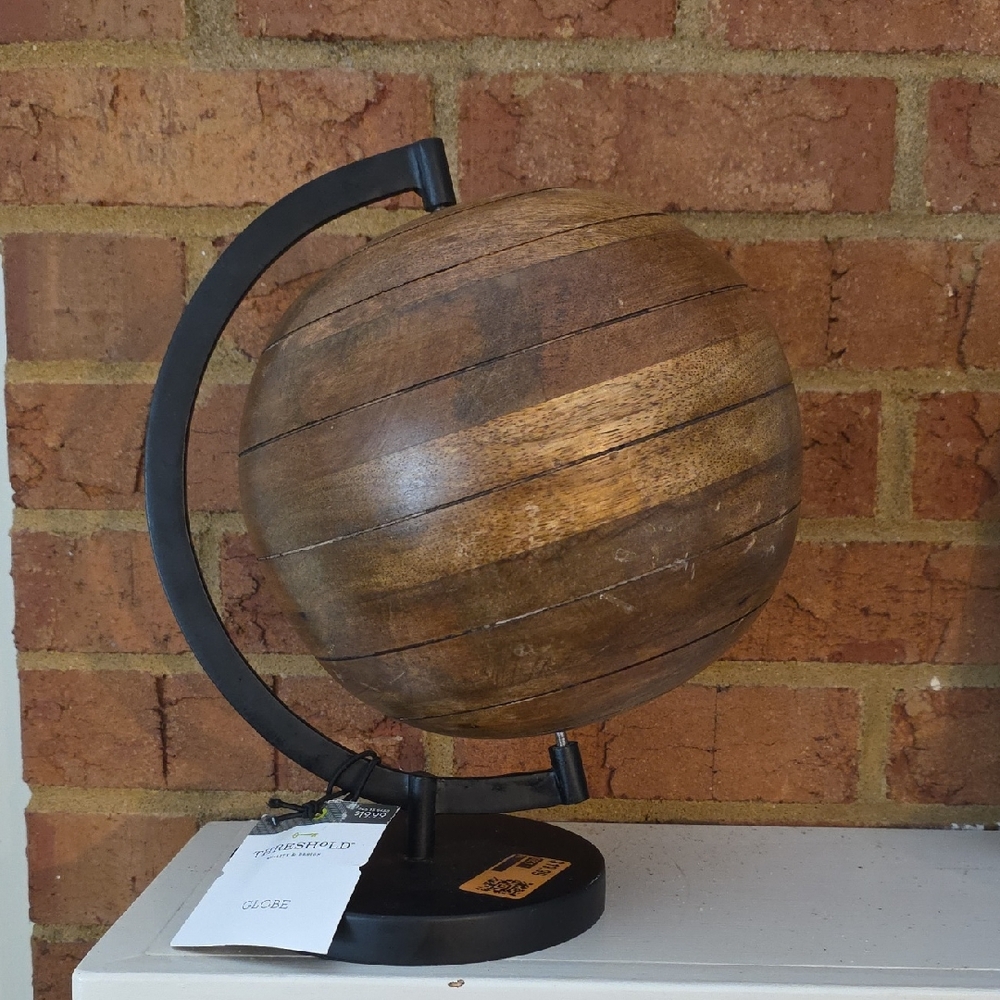 Wooden Globe with Black Stand